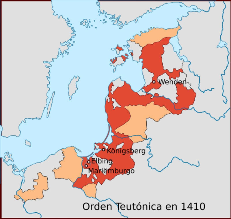Estado de la Orden Teutónica en 1410. De Ordensland-1410.svg: Joostik (discusión · contribs.)derivative work: Rowanwindwhistler (discusión) - Ordensland. Wikipedia