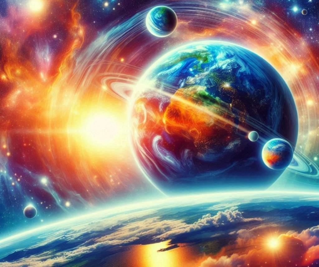 Recreación fantasiosa de la Tierra y el Sol