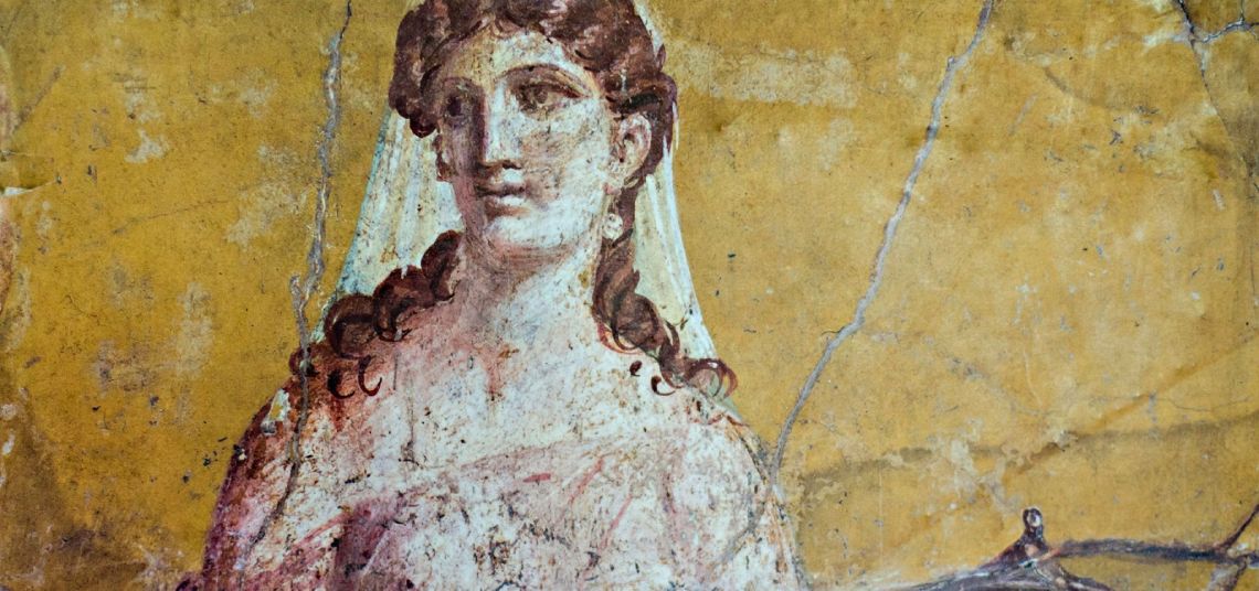 Mujer maquillada en la antigua Roma. Fresco