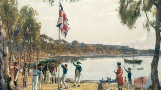 La fundación de Australia por el Capitán  Arthur Phillip R.N. Sydney Cove, 26 de enero de 1788. Algernon Talmage