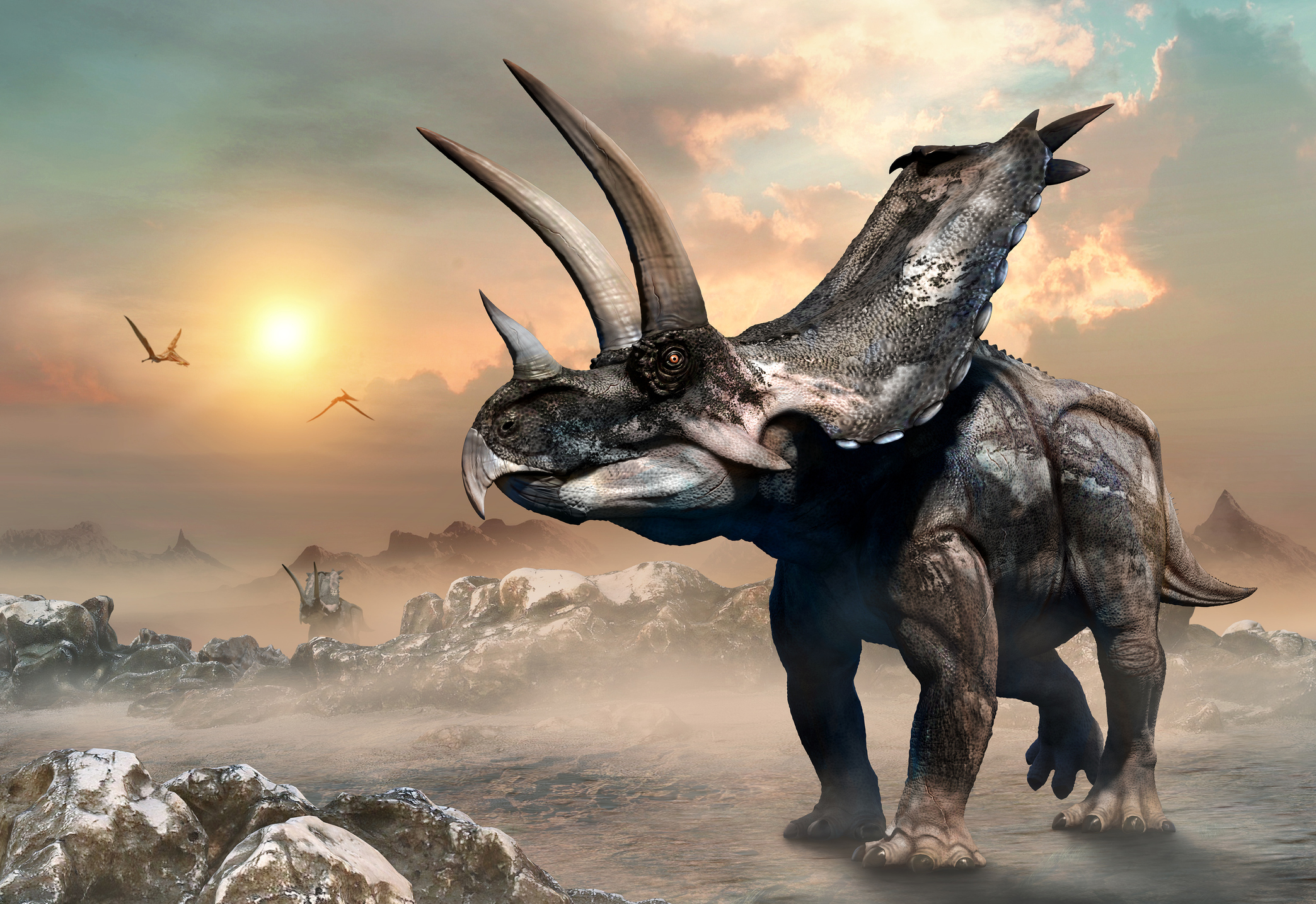 Recreación de dinosaurio con cuernos