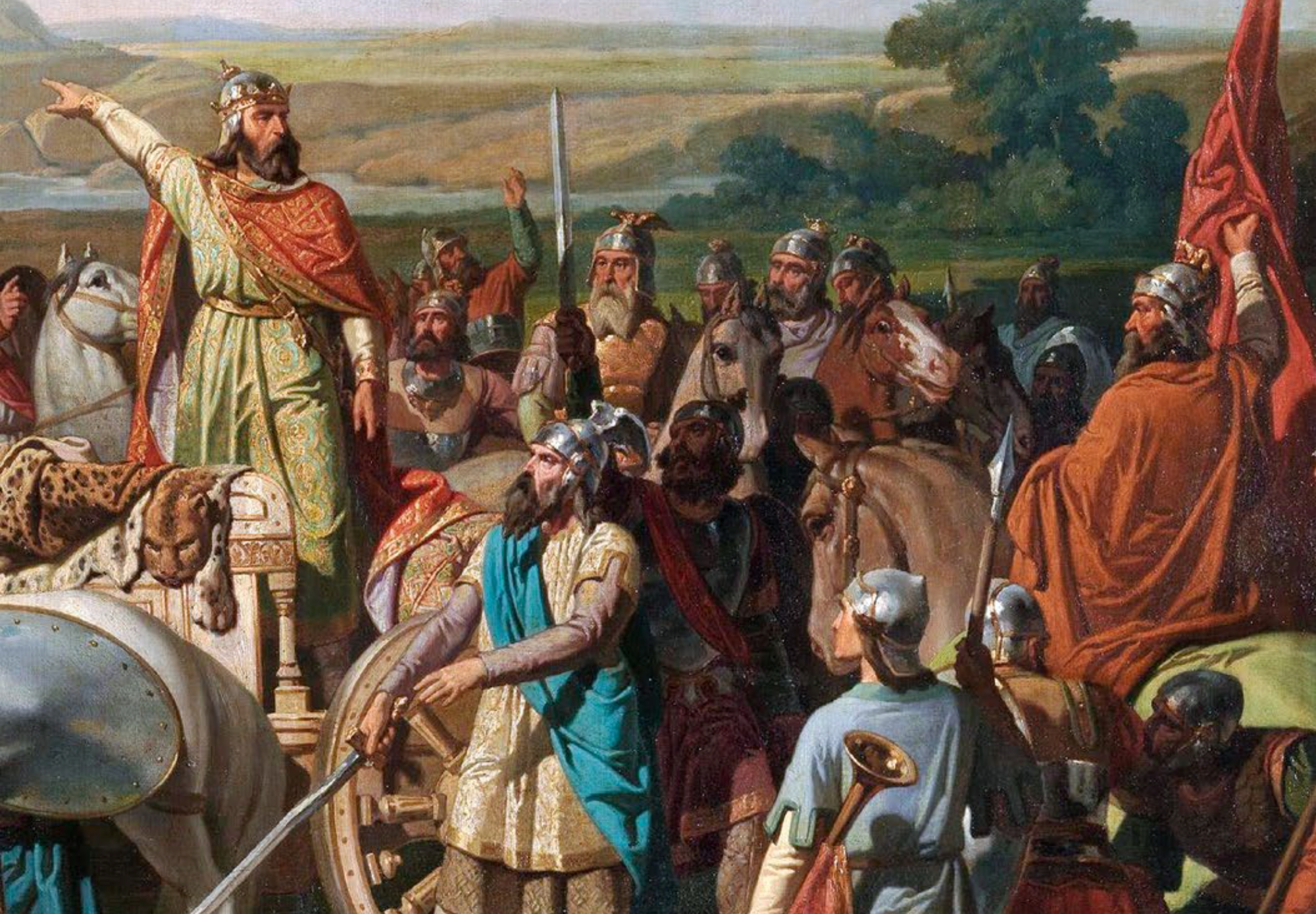 El rey don Rodrigo arengando a los jefes de su ejército antes de dar la batalla del Guadalete (1871)