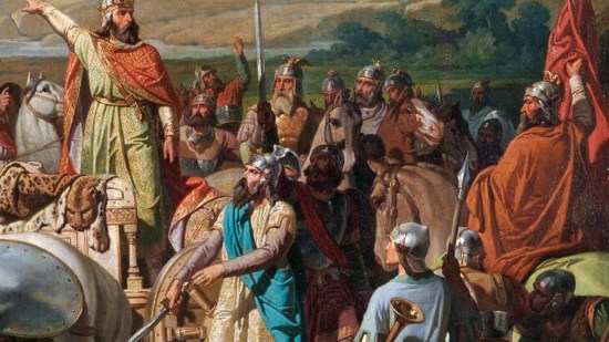 El rey don Rodrigo arengando a los jefes de su ejército antes de dar la batalla del Guadalete (1871)