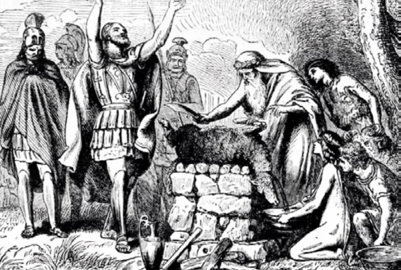 El rey de Esparta Pausanias ofreciendo un sacrificio a los dioses antes de la batalla