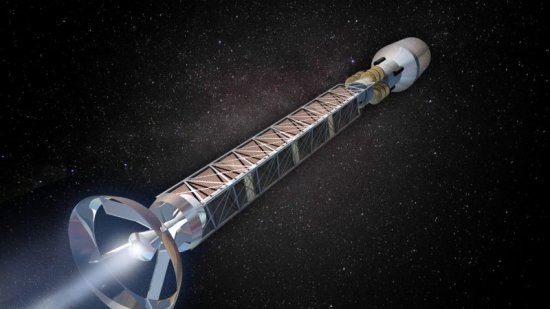 Concepto artístico de un futuro cohete con motor de antimateria