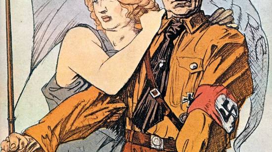 Ilustración de Hitler con mujer rubia apoyada en su salvador