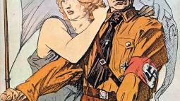 Ilustración de Hitler con mujer rubia apoyada en su salvador