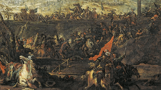 Batallas de Pavía (1525) abajo, representada por Gherardo Poli, s. XVII