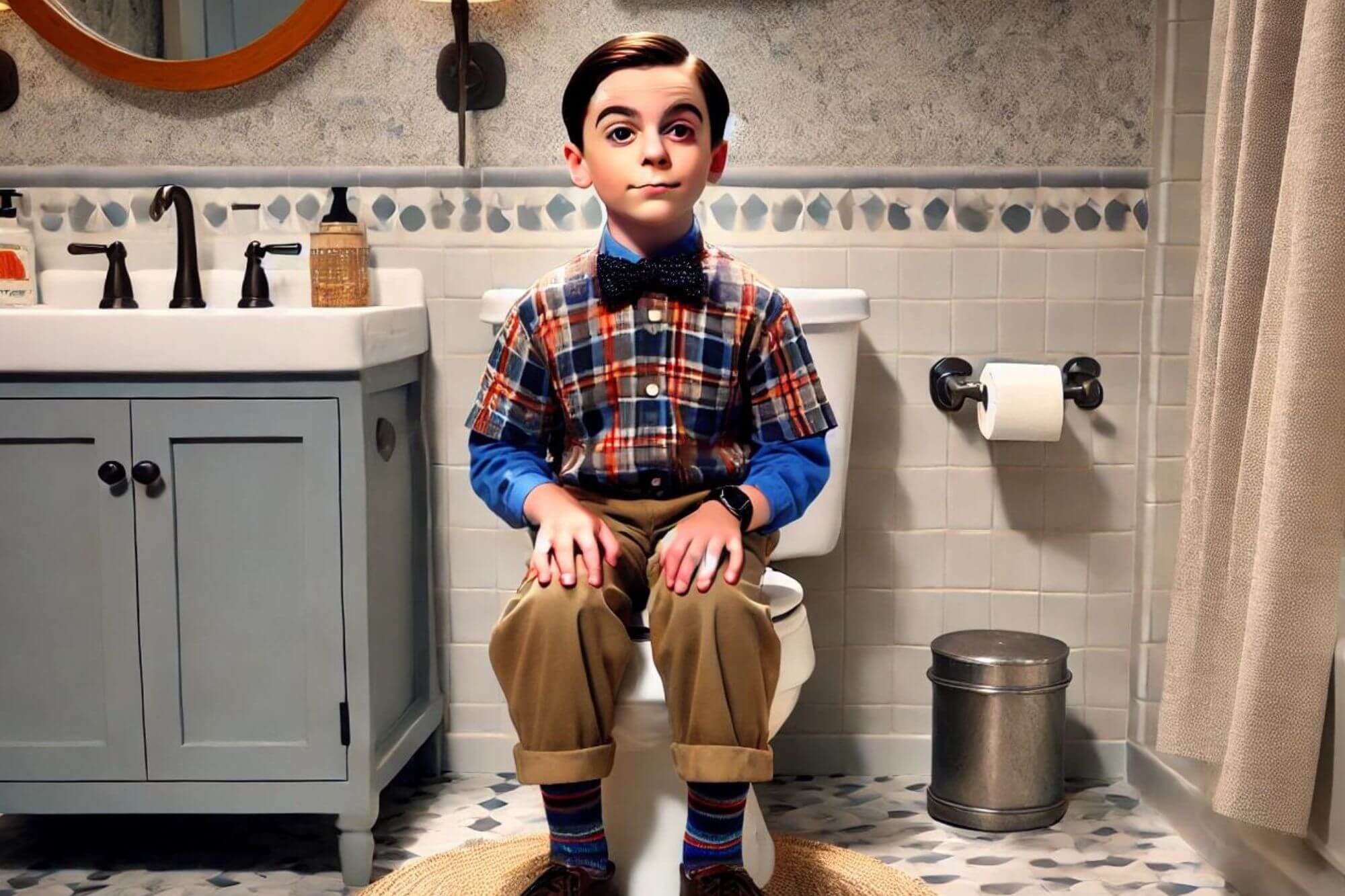 Joven Sheldon en el baño