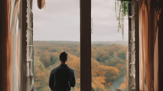 Hombre mira por una ventana