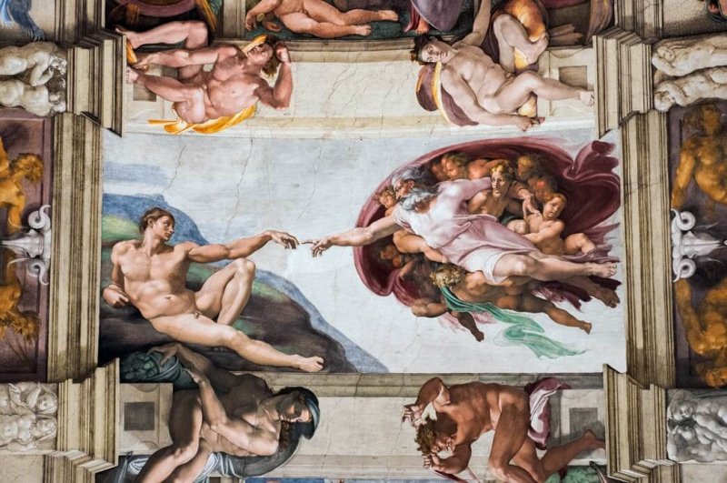 Detalle de la creación de Adán de la bóveda de la Capilla Sixtina