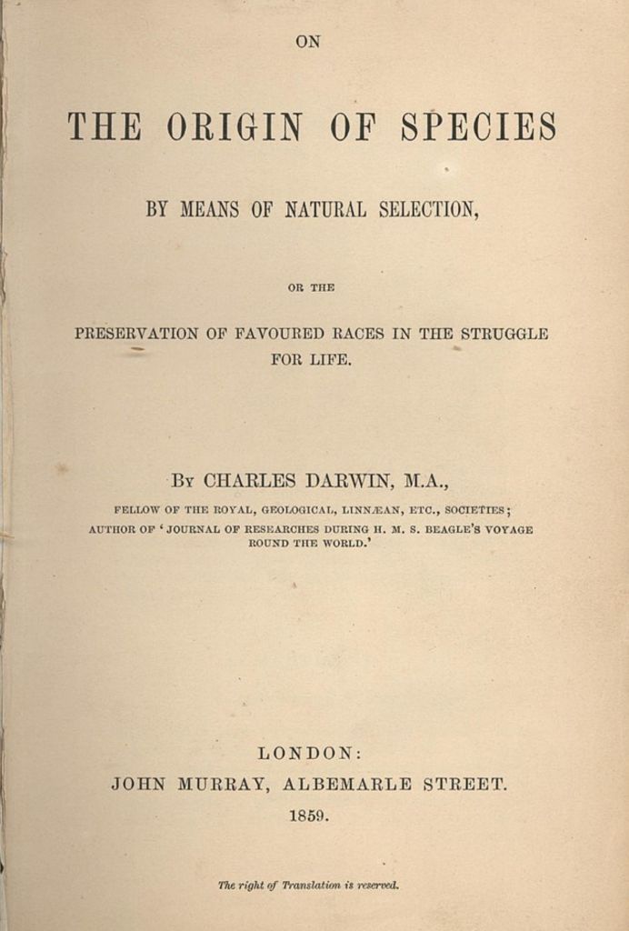 Portada de El origen de las especies. 