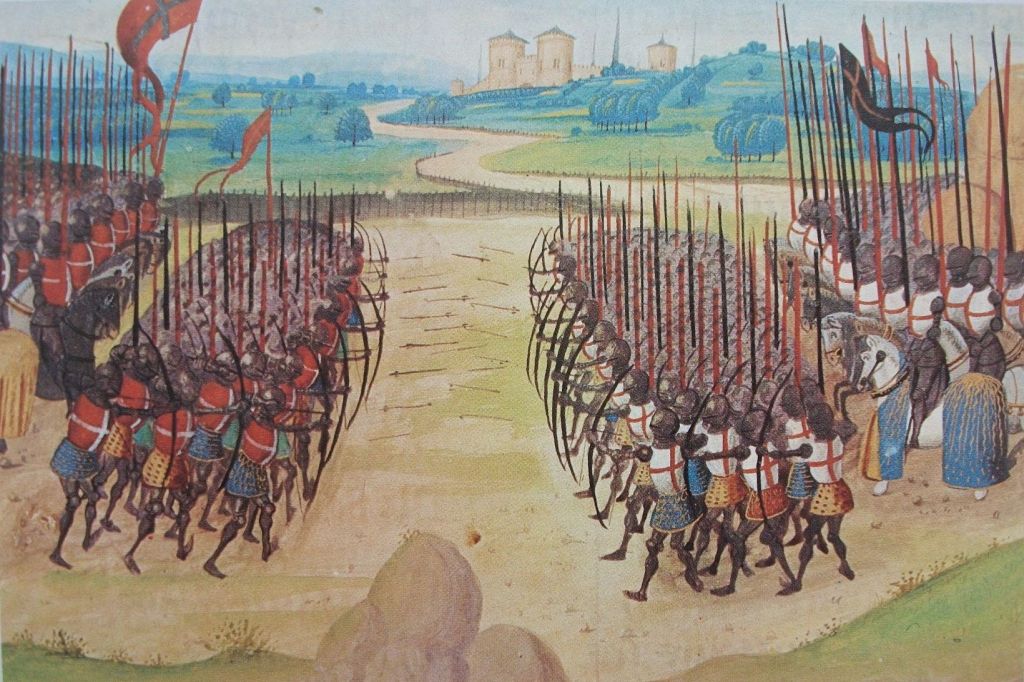 Batalla de Azincourt en el manuscrito Chronique d'Enguerrand de Monstrelet