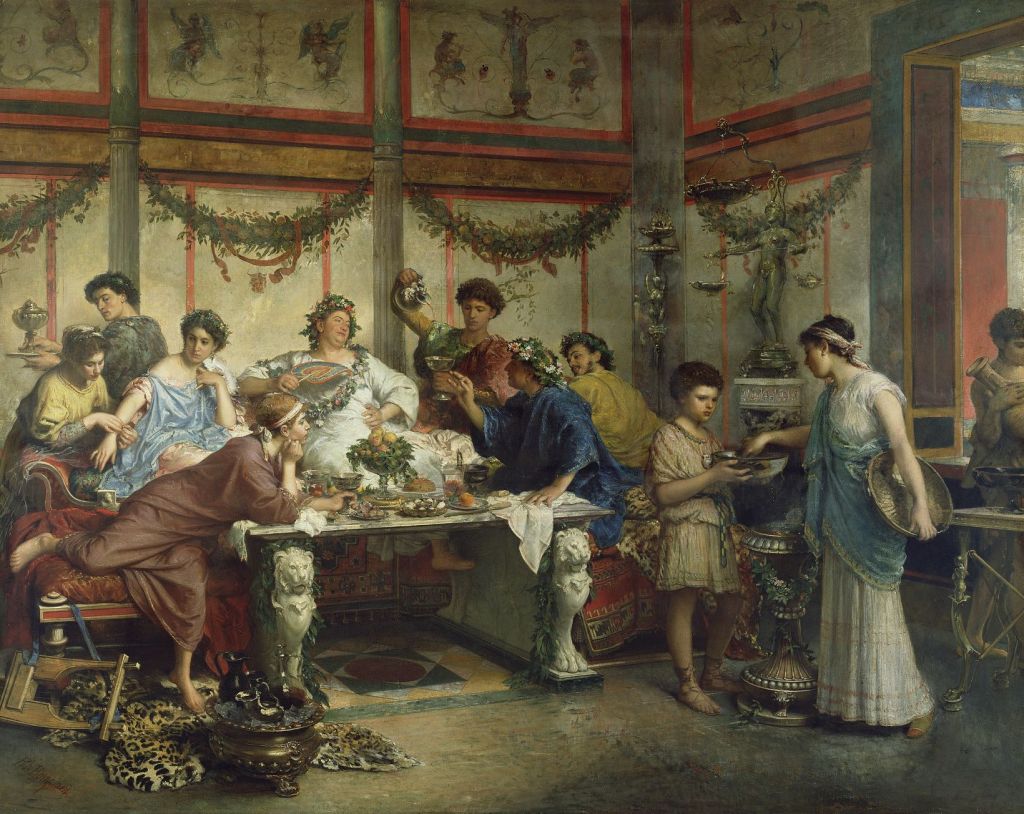 Cuadro del siglo XIX que representa un banquete romano