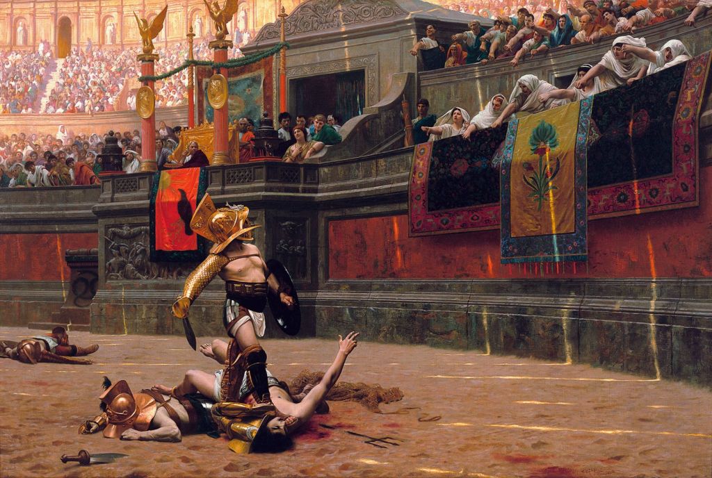 Óleo con combate de gladiadores