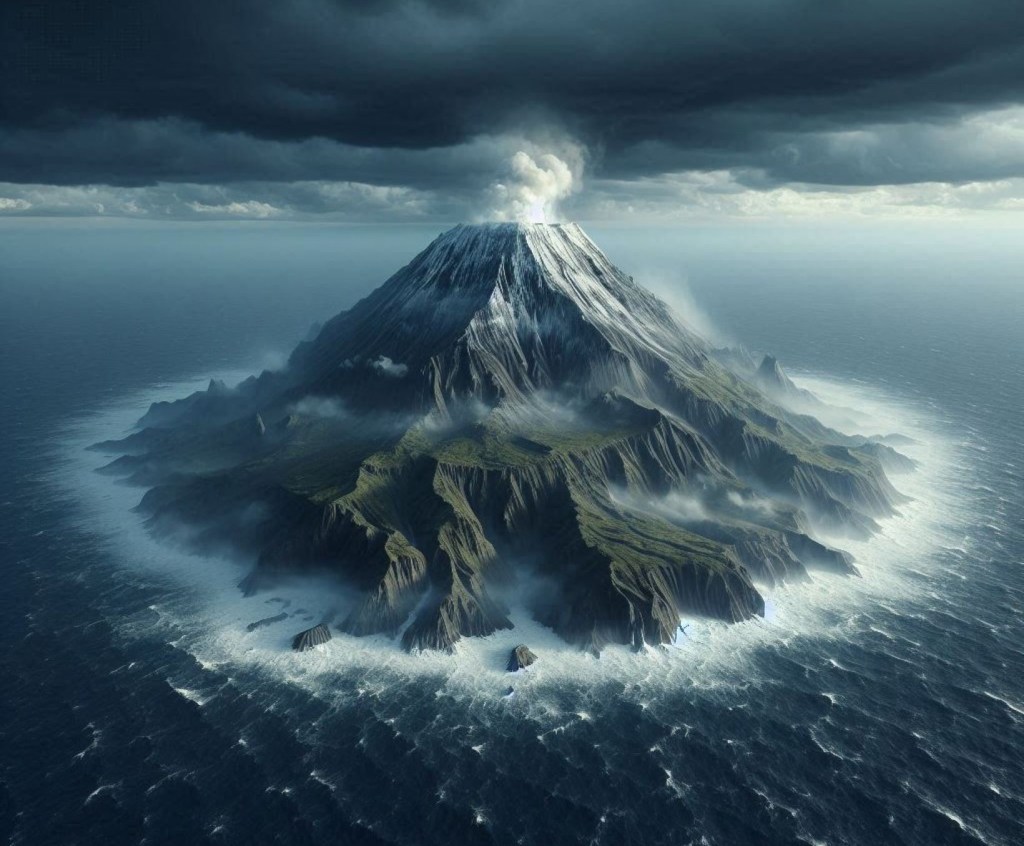 Recreación fantasiosa de Tristan da Cunha, la ciudad más solitaria del mundo
