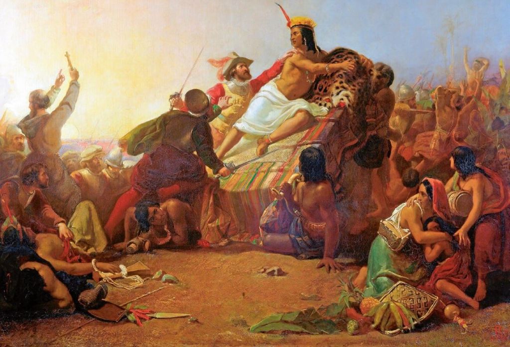 Atahualpa es atacado en Cajamarca