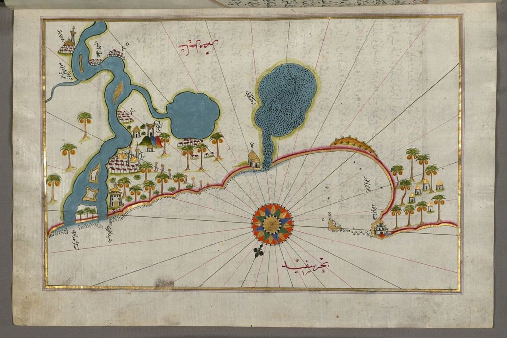 Mapa de la costa de Egipto desde Alejandría a la ciudad de Rashid, Piri Reis
