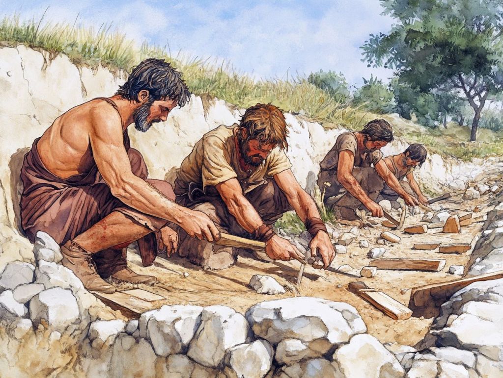 Recreación ficticia del trabajo arqueológico
