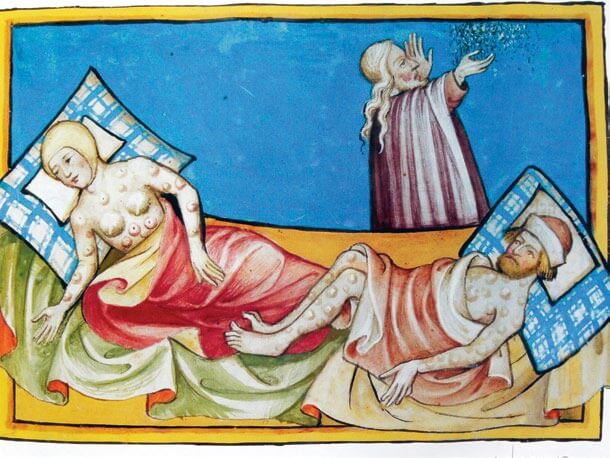 Miniatura de la Biblia de Toggenburg con víctimas de peste