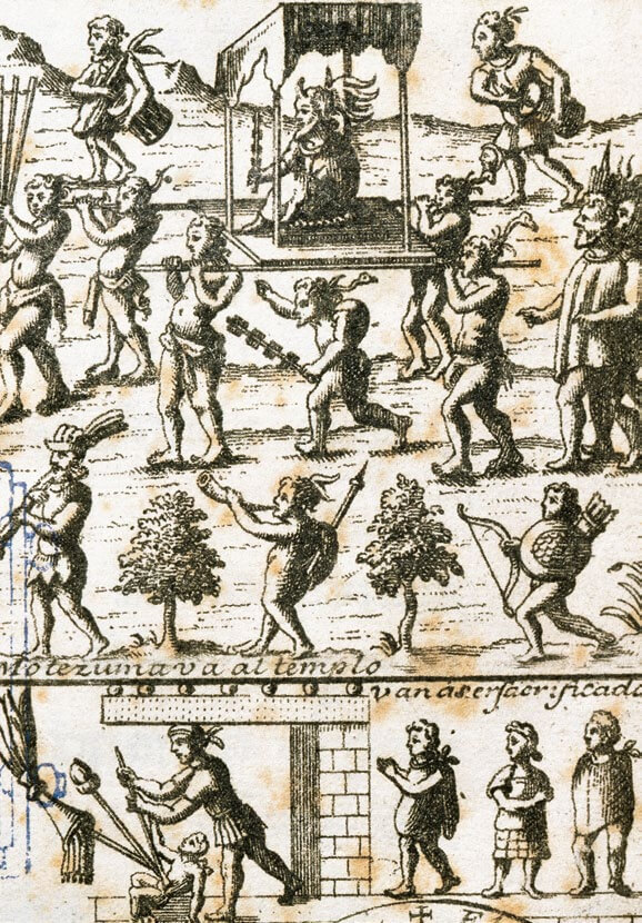 Moctezuma II se dirige al templo para el sacrificio de vírgenes