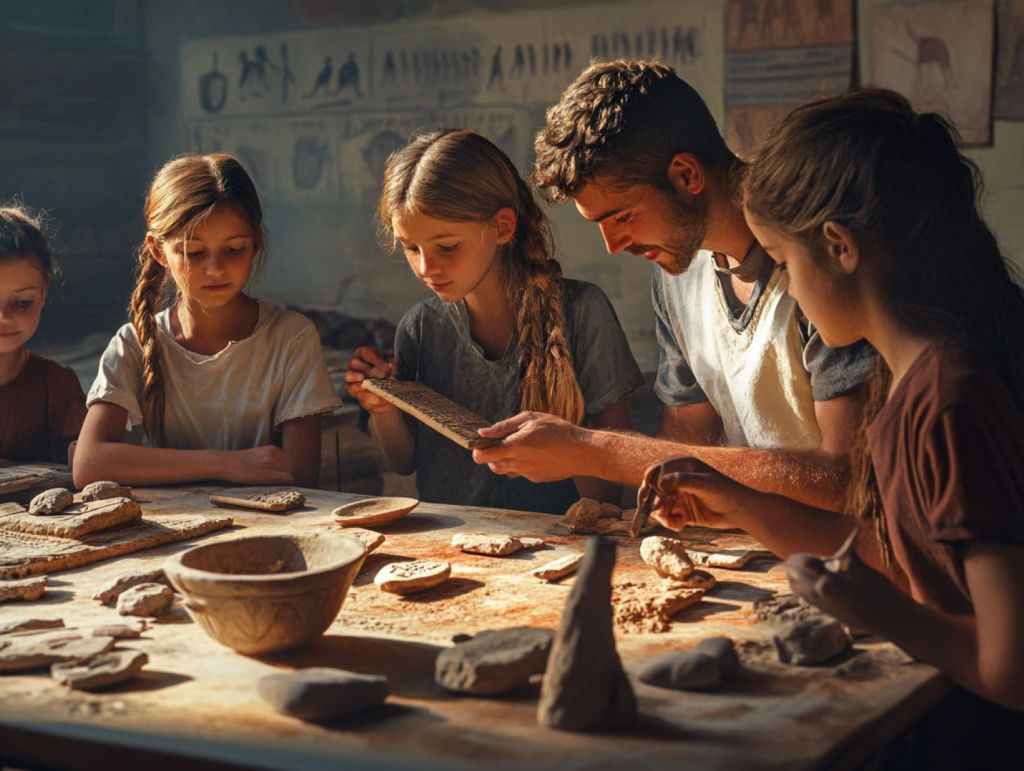Recreación ficticia de una clase de arqueología en una escuela