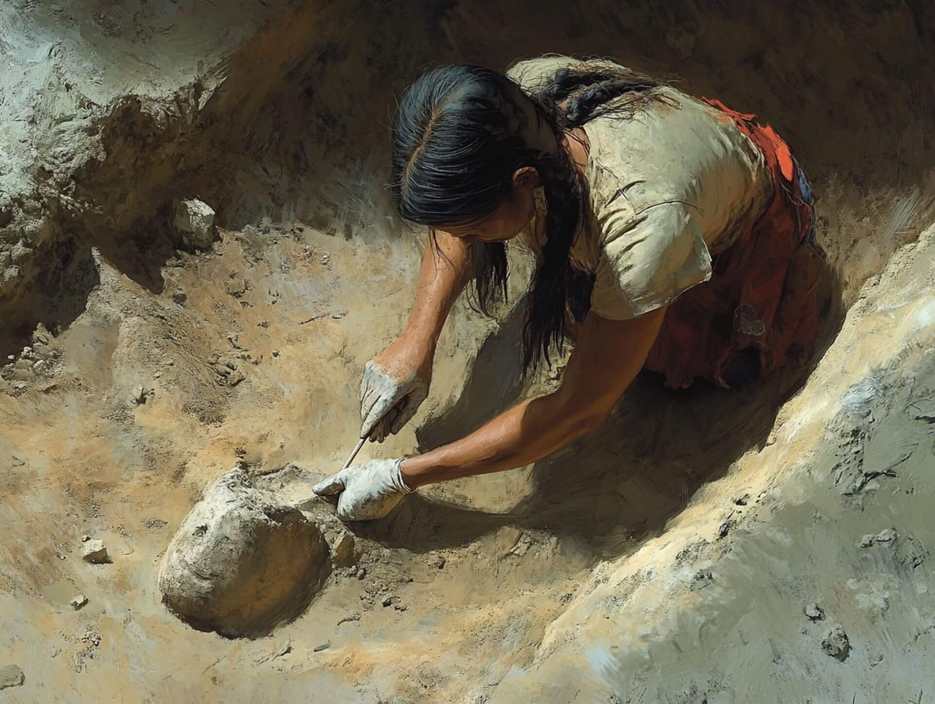 Pinceles, paletas, picos y palas son herramientas habituales e una excavación