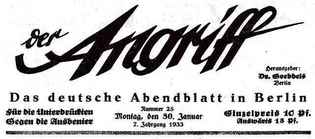 Cabecera del periódico Der Angriff