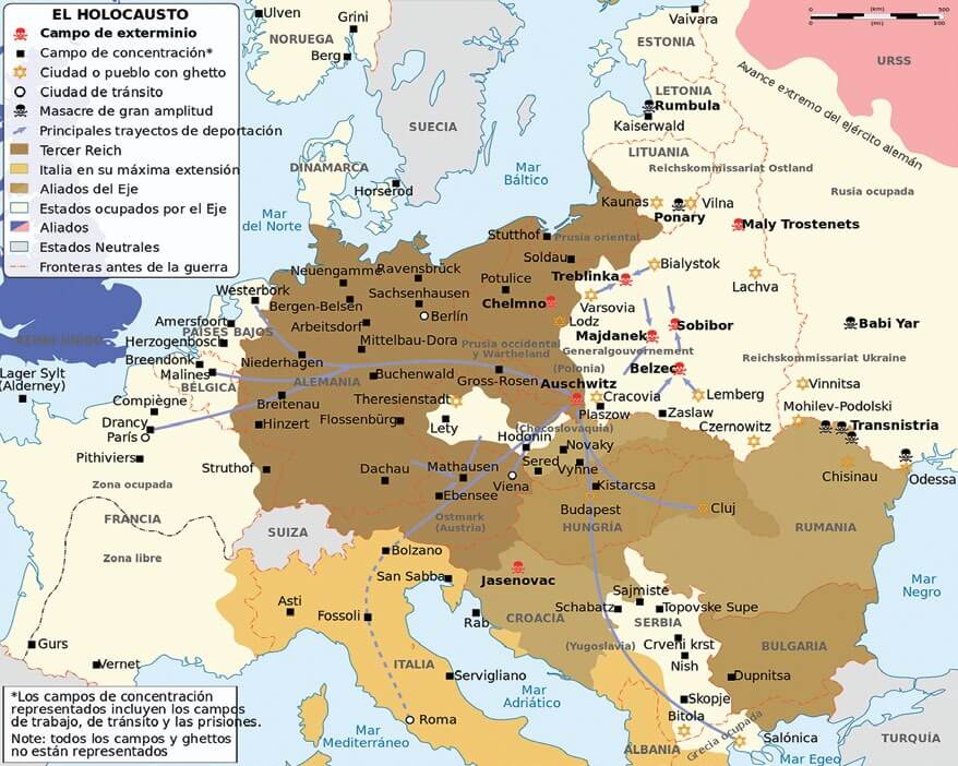 Mapa con los campos de exterminio nazis
