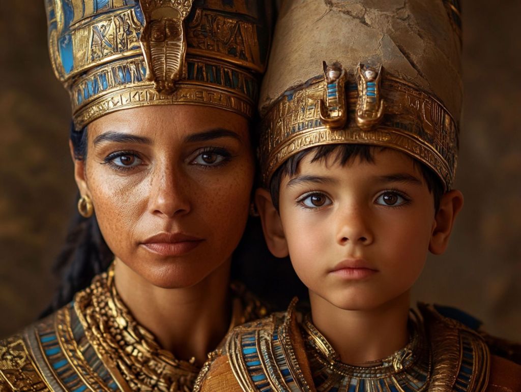 Recreación ficticia de madre e hijo en el antiguo Egipto