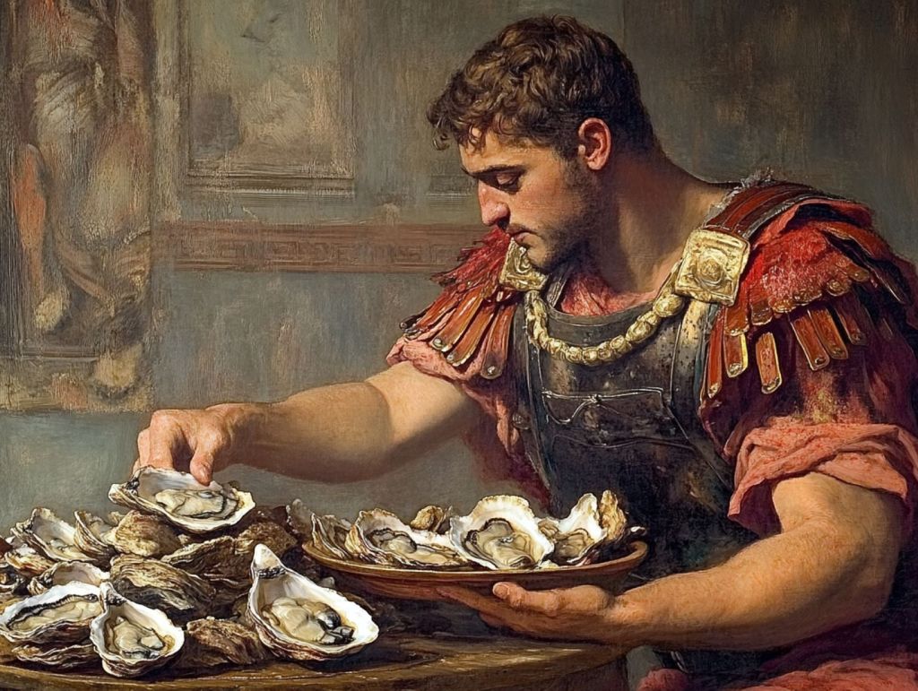 Romano con un plato de ostras