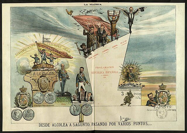 Caricatura de las etapas del Sexenio Revolucionario