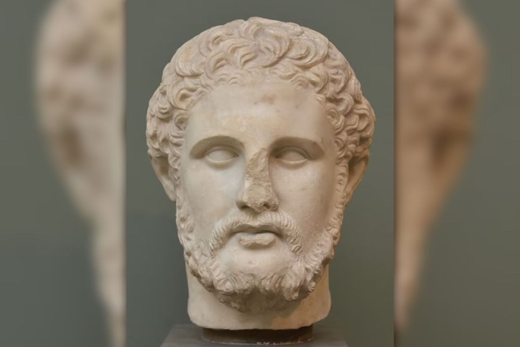 En el año 336 a.C., el rey Filipo II de Macedonia, padre de Alejandro Magno, fue asesinado junto a su esposa Cleopatra y su hijo recién nacido, en una conspiración orquestada por su anterior esposa, Olimpia. En la imagen: busto de Filipo II, monarca de Macedonia
