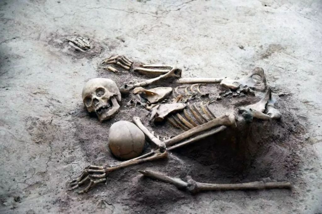 Los cuerpos encontrados en la casa F4 del asentamiento arqueológico de Lajia