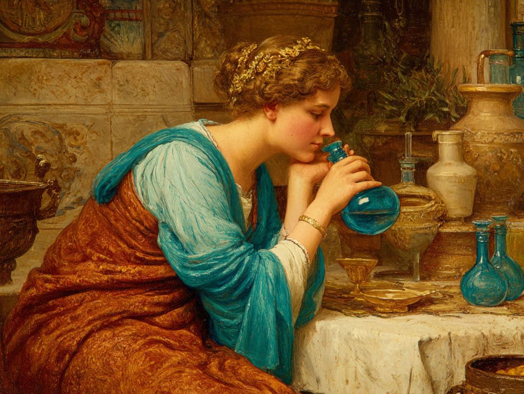 Mujer oliendo un bote de perfume