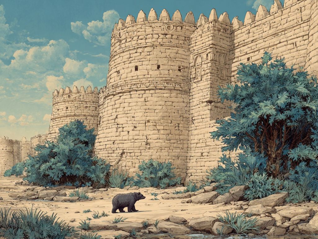 Oso junto a una muralla