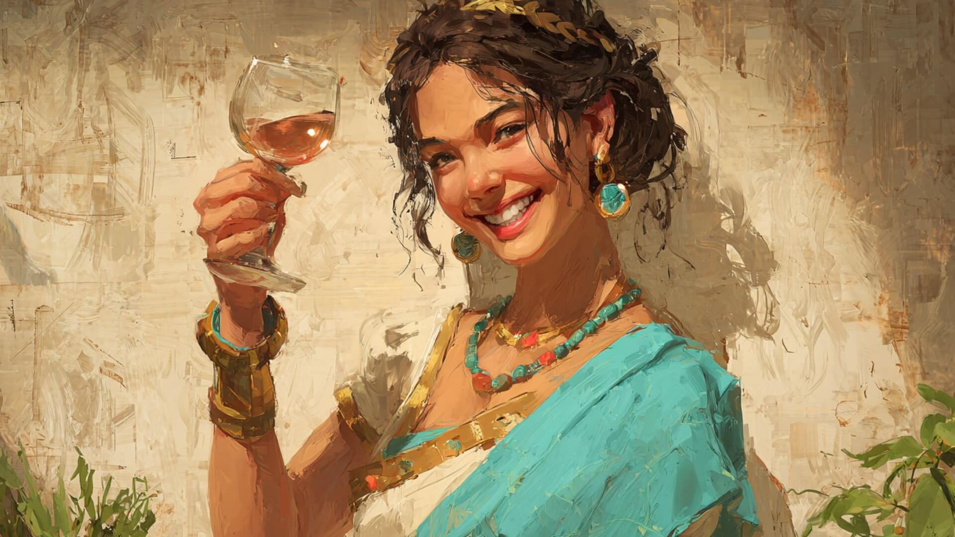 Muchacha con una copa de vino