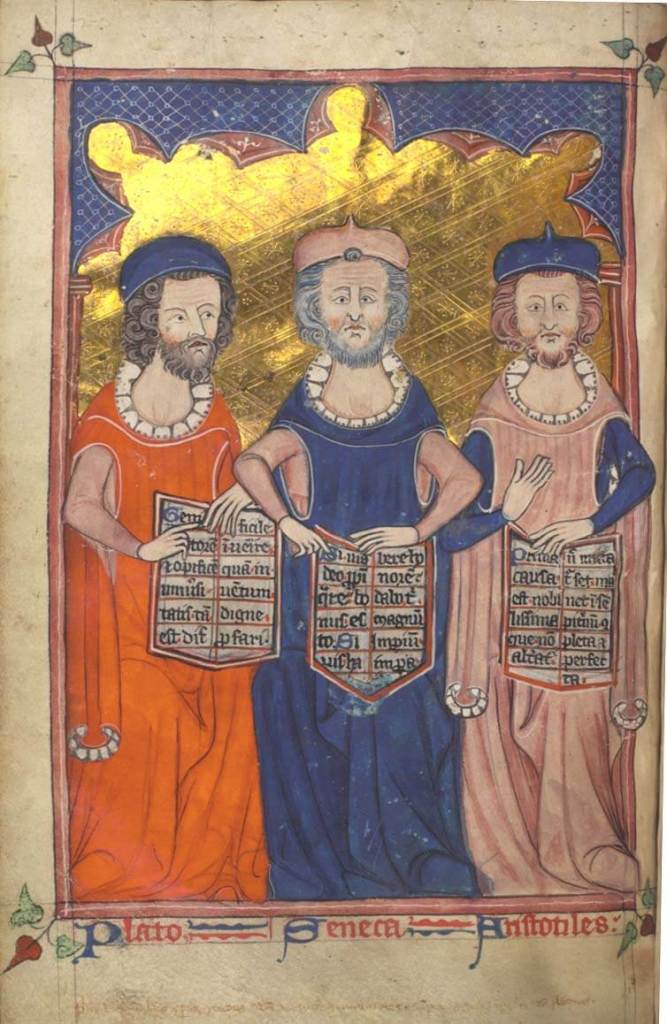 Platón, Séneca y Aristóteles en un manuscrito medieval,
