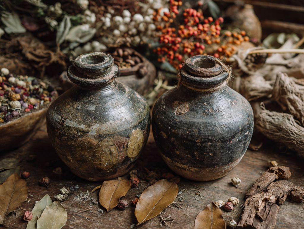 Recipientes de perfumas y plantas