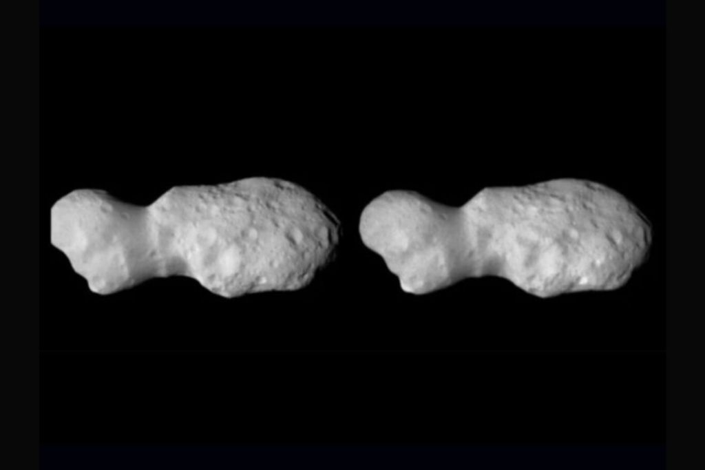 El radar de la NASA captó 28 imágenes del asteroide 1997 QK1, revelando su extraña forma de cacahuete y sus dos lóbulos asimétricos a 3 millones de kilómetros de la Tierra