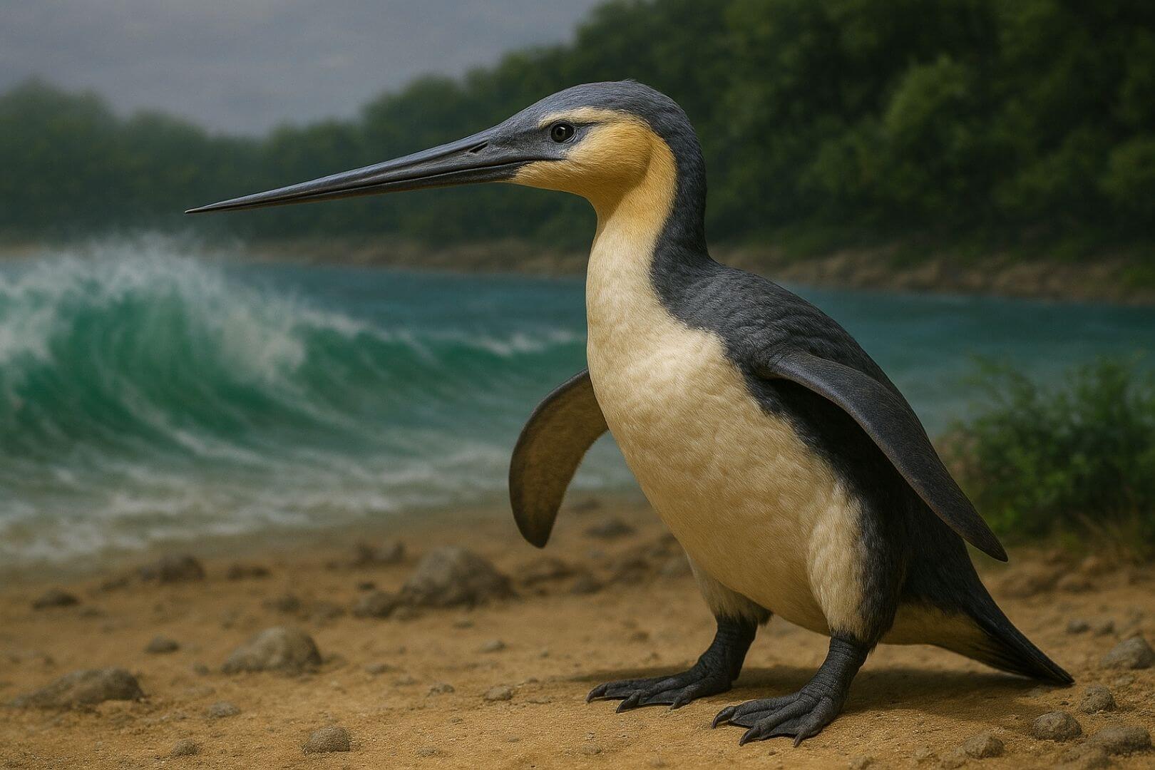 Recreación artística de cómo pudieron verse los primeros pingüinos en Nueva Zelanda