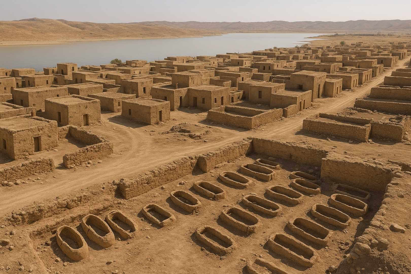 Reconstrucción panorámica hiperrealista de un asentamiento helenístico en el actual norte de Irak, junto al embalse de Mosul