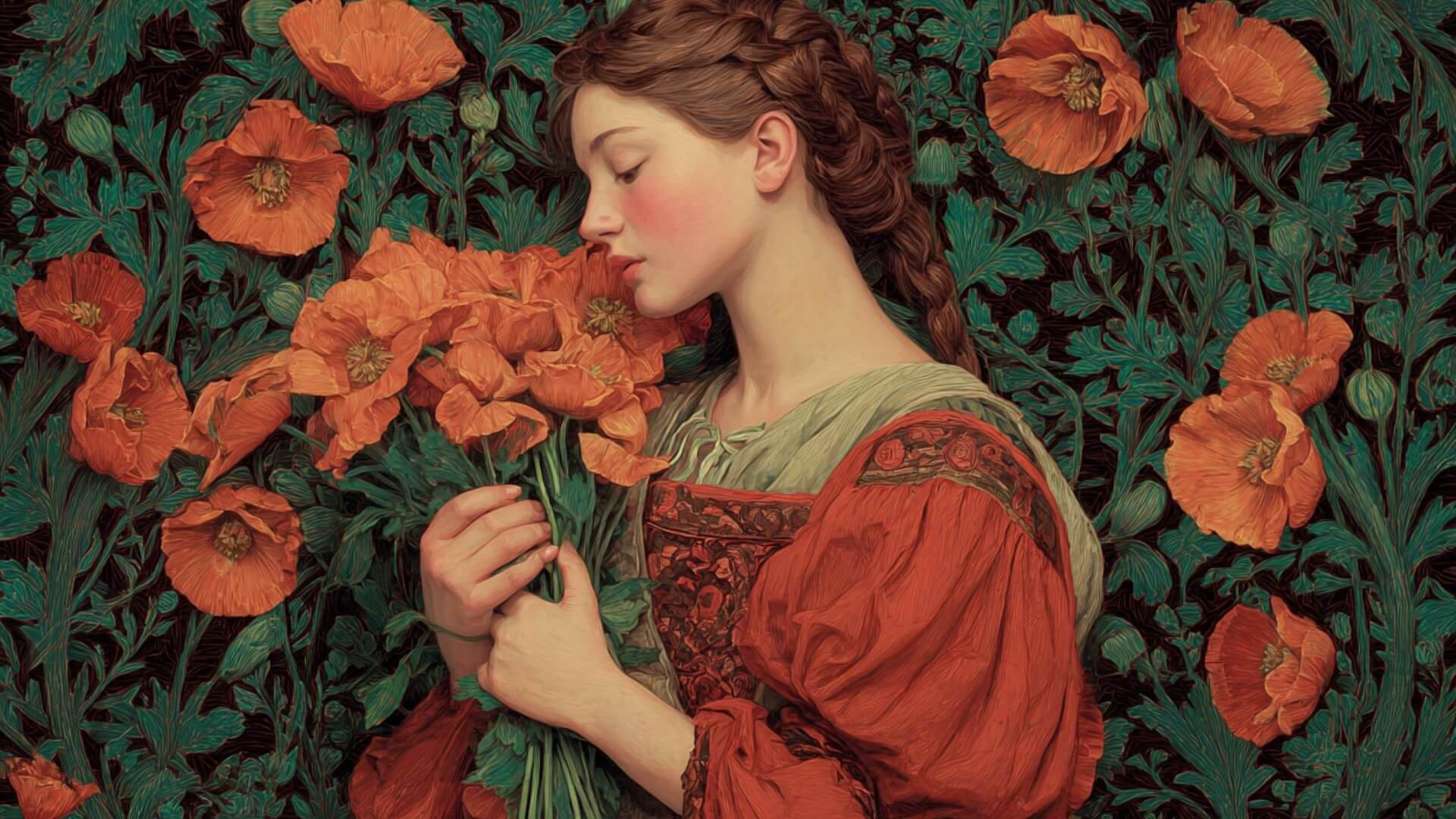 Mujer con amapolas
