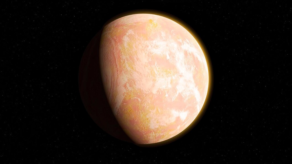 Reconstrucción de la Tierra vista desde el espacio hace unos 2.000 millones de años, durante el Orosiriano, cuando los océanos rojizos reflejaban la alta concentración de hierro oxidado tras el aumento del oxígeno en la atmósfera. Vida.