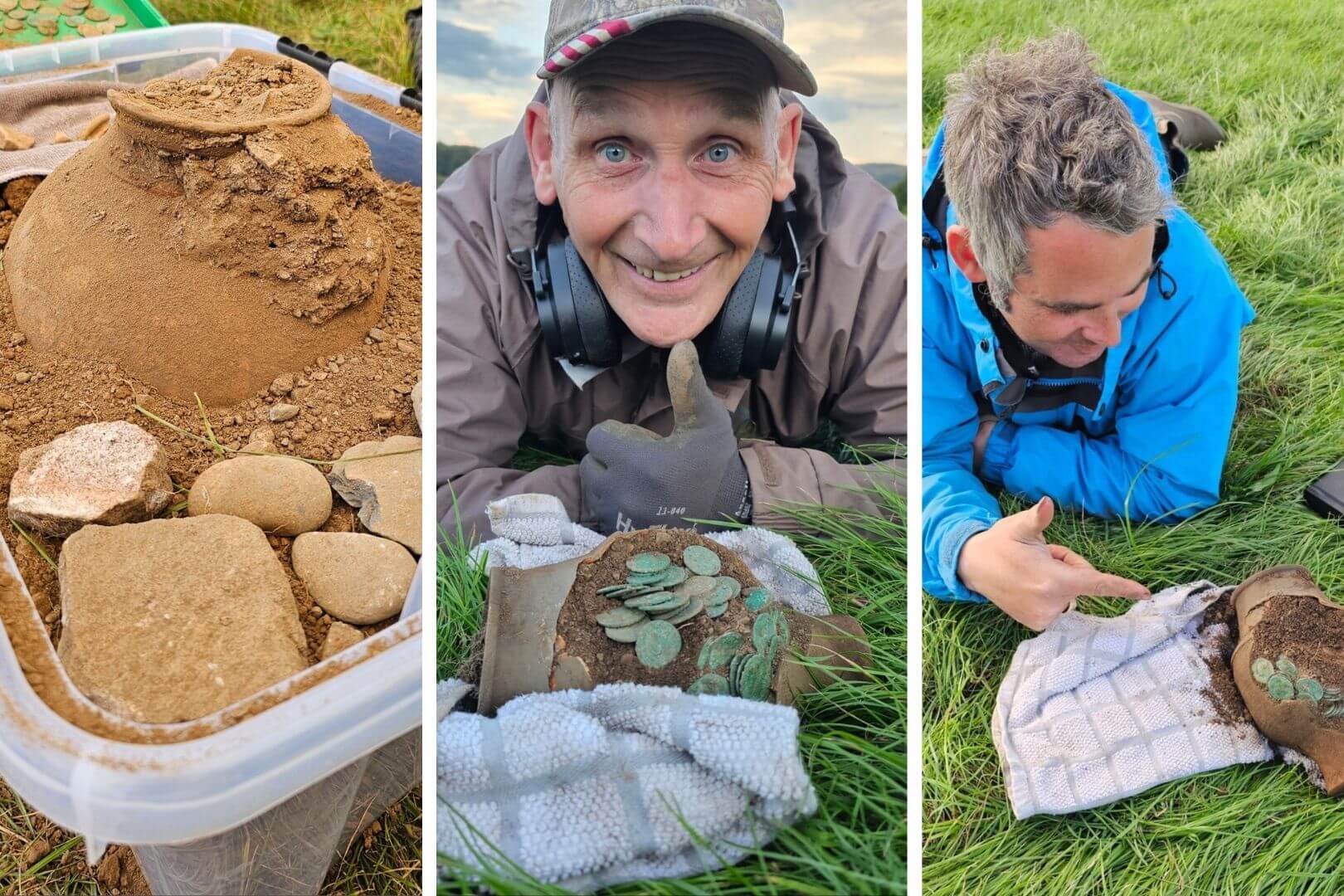 David Moss descubrió en un campo del norte de Gales dos vasijas de barro repletas de miles de antiguas monedas romanas